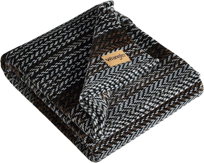 Wrangler - Blanket, Super Soft Plush Fleece Bedding, Yellowstone Inspired Throw Blanket for Couch or Bed (Nash Stripe Brown, 50" x 60")