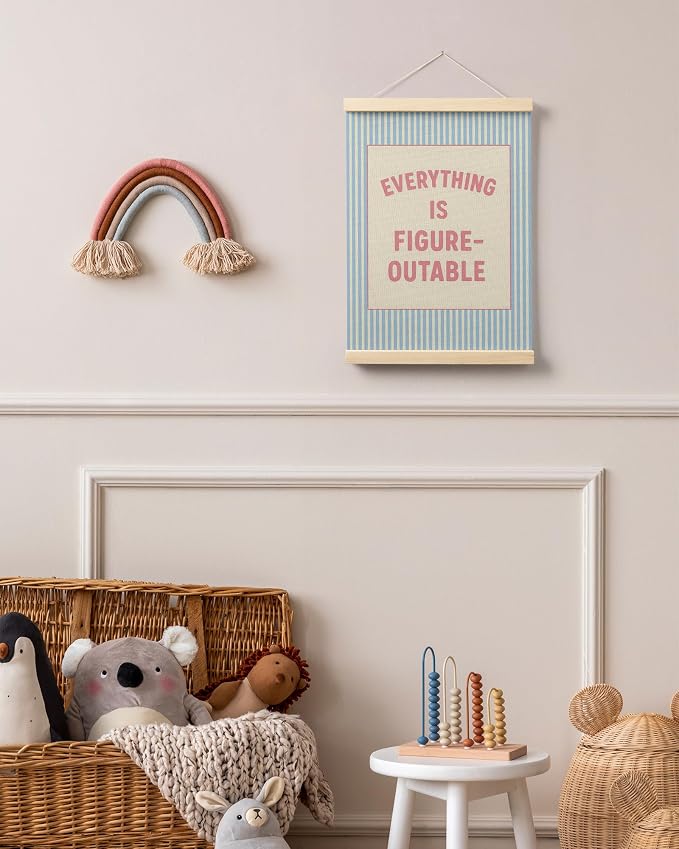 FGFK Everything Is Figureoutable Positive Affirmations Wall Art Poster Hanger Frame, Preppy Pink and Blue Inspirational Canvas Prints Framed Wall Decor for Office Classroom Home Bedroom, 12x16 Inch