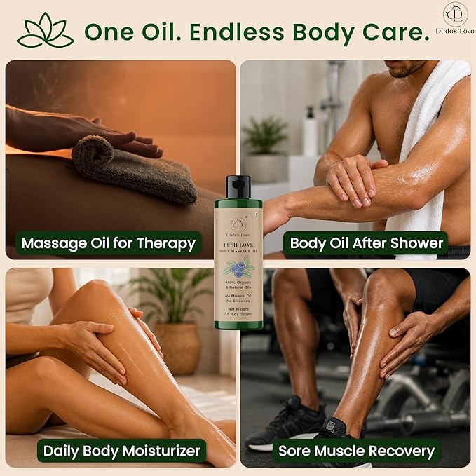 Lush Love Refreshing Citrus Massage Oil – Lime & Juniper Berry Body Massage Oil with Natural & Organic Oils – Smooth Glide, Non-Greasy Feel for Massage, Body Care & Daily Wellness – 7.5 Fl Oz