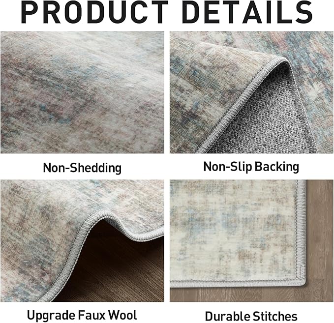 5x7 Area Rugs Washable Rug: Modern Abstract Living Room Rug Soft Anti-Skid Thin Carpet Indoor Floor Non-Shedding Carpets for Bedroom Dining Room Farmhouse Nursery Home Office - Multi Color