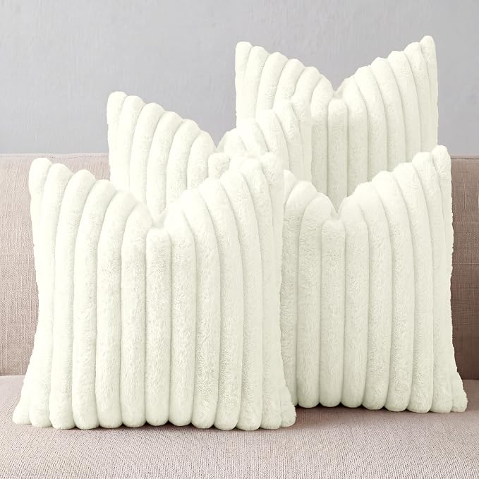 Cream White Throw Pillow Covers 22 x 22 set of 4, Cute Boho Throw Pillow Cover for Couch/Bed, Decorative Pillows Covers for Sofa/Bed, Accent Pillow Covers for Living Room, Rustic/Home/Room Decor