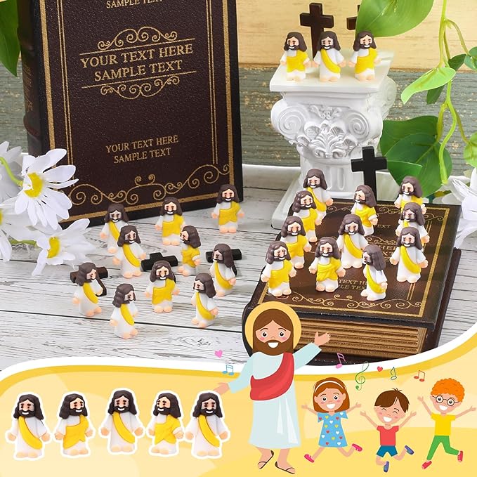 Bememo 300 Pcs Little Jesus Figures Bulk Original Design Mini Pocket Jesus Toys Rubber Figurine to Hide and Seek Religious Party Favors Sunday School Craft Baptism Gifts(Yellow)