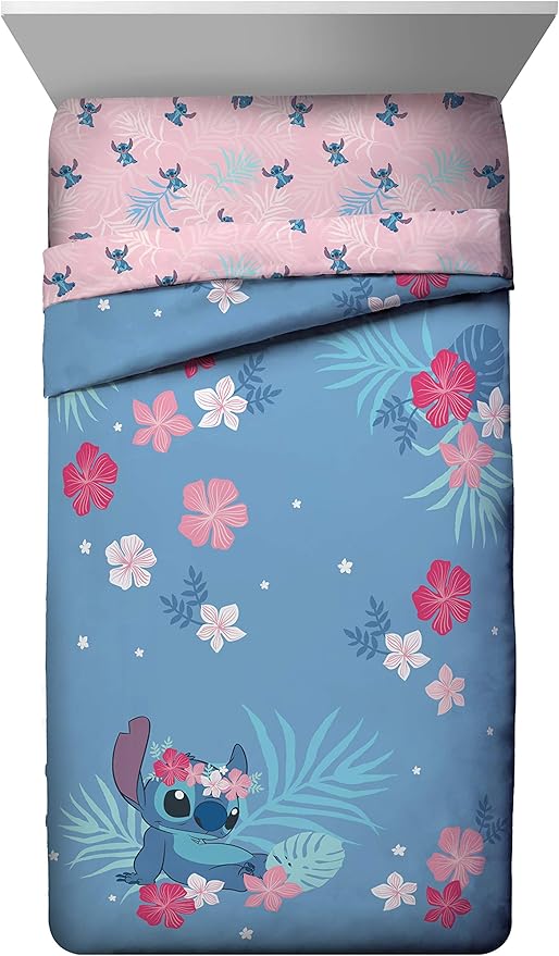 Disney Lilo & Stitch Paradise Dream Twin Comforter & Sham Set - Super Soft Kids Reversible Bedding - Fade Resistant Microfiber (Official Disney Product)