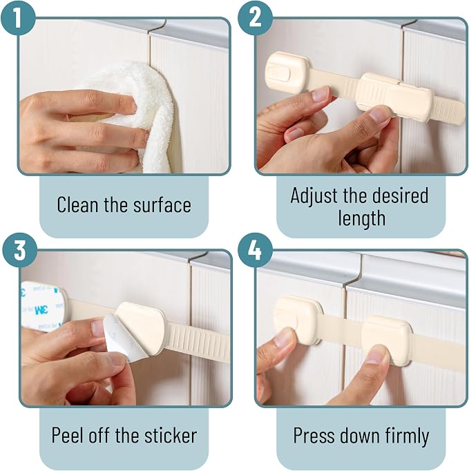 Bates- Child Safety Strap Locks, 6 Pack, Beige, Baby Cabinet Locks