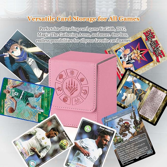 Arkeiliy Card Deck Box, 110+ Storage MTG Deck Box with 50 Pcs Card Sleeve, Collectible Trading Card Cases for Magic Commander and More (Pink)