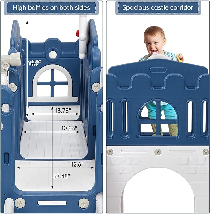 Toddler Slide 8 in 1 Toddler Playset for Toddlers Age 1-3, Baby Playset for Indoor Outdoor Playground with Climber, Crawling Tunnel, Basketball Hoop, Telescope, Toy Storage