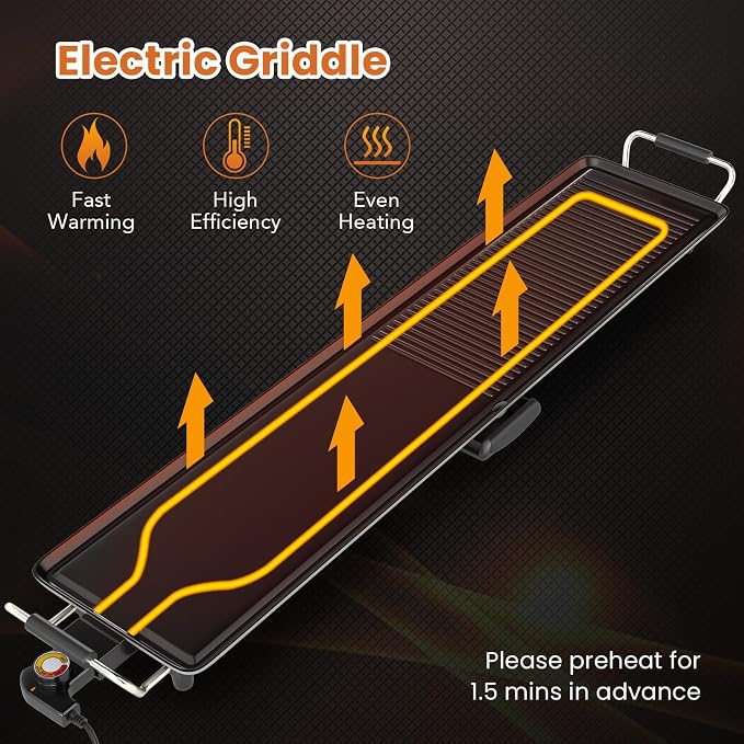 COSTWAY 39.5” Electric Griddle, Extra Large Teppanyaki Grill with 2 Nonstick Surfaces, Adjustable Temperature, Insulated Handles & Drip Tray, Indoor Outdoor BBQ Grill for Party, Camping & RV (39.5'')