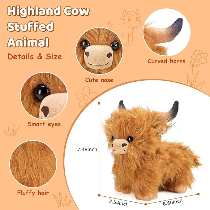 Highland Cow Stuffed Animal, Highland Cow Plush Toy with Moo Sound. Cute and Fluffy Stuffed Animal. Humorous and Funny Voices, Highland Cattle Can Be Changed at Will. Great for Kids, Girls and Boys