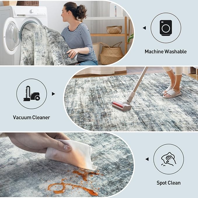 5x7 Area Rugs Washable Rug: Modern Abstract Living Room Rug Soft Anti-Skid Thin Carpet Indoor Floor Non-Shedding Carpets for Bedroom Dining Room Farmhouse Nursery Home Office - Blue Multi