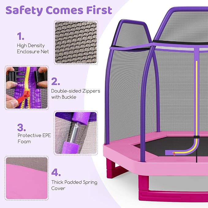 Giantex 7 Ft Trampoline for Kids, Heavy Duty Steel Frame Small Mini Toddler Trampoline, Great Gifts for Boys Girls, Outdoor Indoor Kids Trampoline with Net, for Age 3-8
