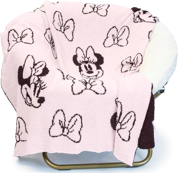 Jay Franco Disney Minnie Mouse Feather Knit Fluffy Throw Blanket for Girls - Light Pink Bows Fuzzy Blanket Measures 50 x 60 inch | Super Soft Lightweight Bedding