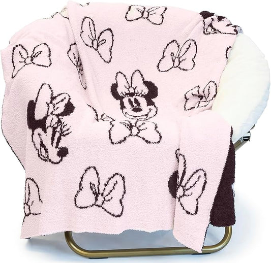 Jay Franco Disney Minnie Mouse Feather Knit Fluffy Throw Blanket for Girls - Light Pink Bows Fuzzy Blanket Measures 50 x 60 inch | Super Soft Lightweight Bedding
