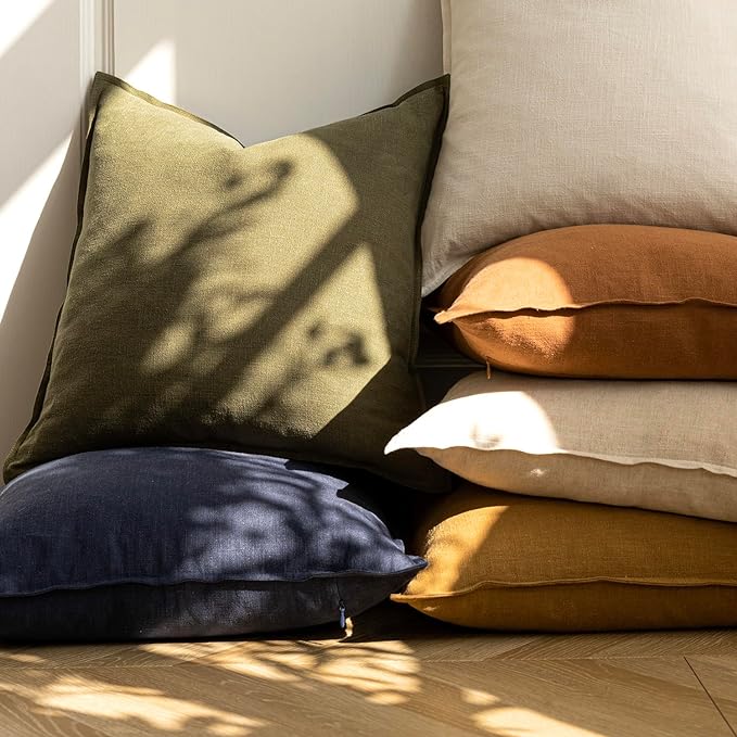 Foindtower Pack of 2, Decorative Linen Solid Throw Pillow Covers Soft Accent Cushion Case Boho Farmhouse Pillowcase for Couch Sofa Bedroom Living Room Home Decor 22 x 22 Inch Honey Mustard