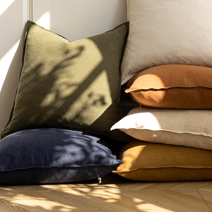 Foindtower Pack of 2, Decorative Linen Solid Throw Pillow Covers Soft Accent Cushion Case Boho Farmhouse Pillowcase for Chair Couch Sofa Bedroom Living Room Home Decor 22 x 22 Inch Olive Green