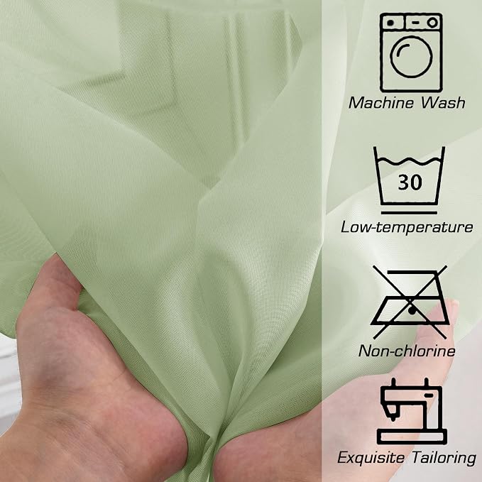 OWENIE Sheer Curtains 84 inches Long 2 Panels Set for Bedroom Living Room, Soft Solid Living Room Rod Pocket Light Filtering Curtains, 2 Pcs Each 42“ W x 84" L, Light Green