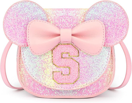 mibasies Toddler Purse Girl Gifts: Girls Birthday Gifts for 3-8 - Toys for Ages 2-4 Girls Mouse Ears Purse, Glitter Rainbow, Letter S