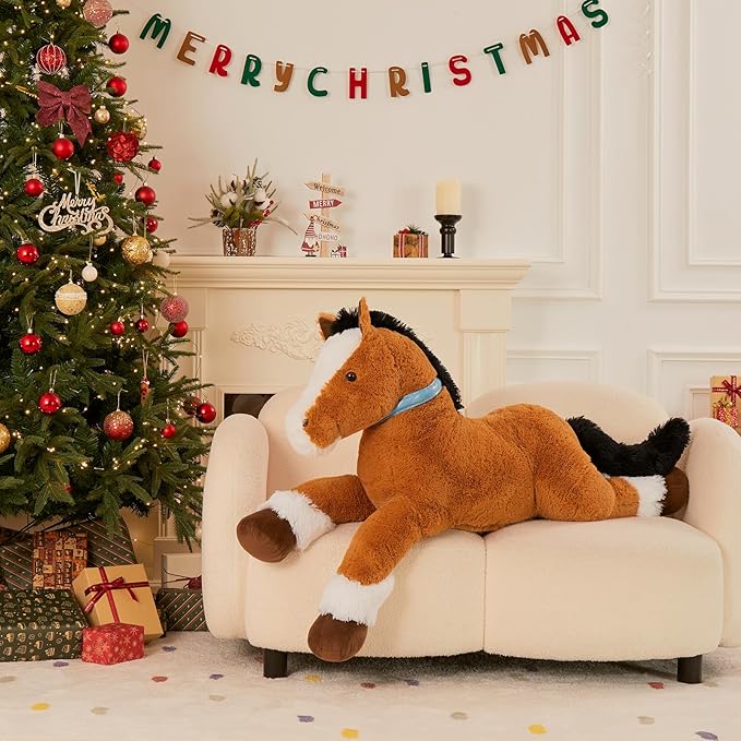 MaoGoLan Large Horse Stuffed Animal for Boy, Big Horse Plush Toy for Girl, Ridable Stuffy Pony for Kid, Stuffed Pony Plush Pillow for Baby Shower, Birthday Gifts or Party Favor, 47 inches, Tan