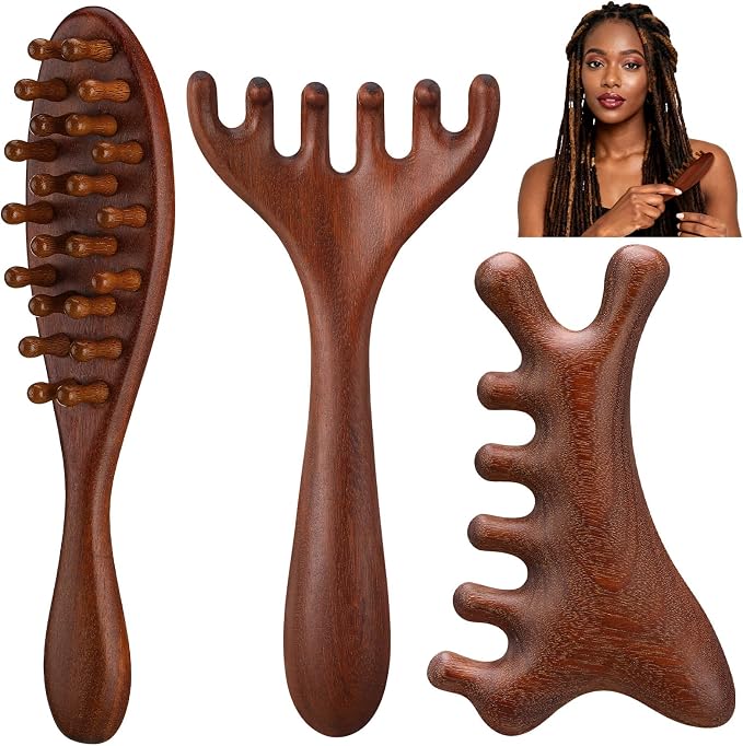ProSuites 3 Pack Wooden Scalp Massager Tool Loc Combs,Long Handle Head Massage Scalp Loc Brush for Dreads,Multifunctional Hair Massager Tool for Men & Women