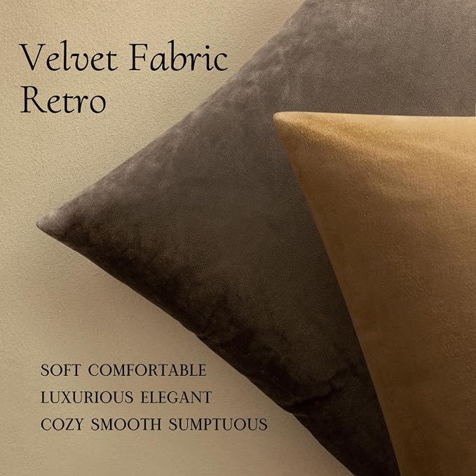 MIULEE 24x24 Inch Pack of 2 Euro Velvet Throw Pillow Covers Coffee | Soft Solid Decorative Euro Sham, Modern Luxury Home Decor, for King Bed Sofa Couch Bedroom Livingroom