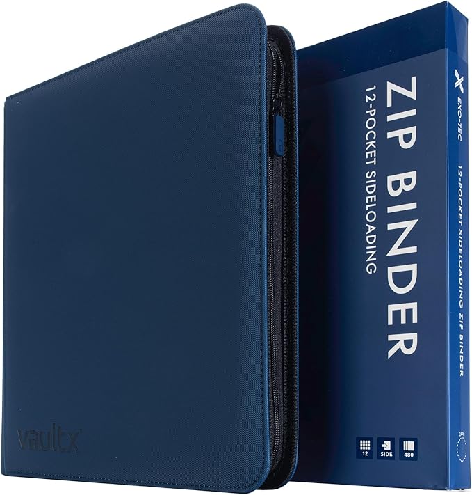 Vault X 12 Pocket Zip Binder, 480 Cards, Exo-Tec Material, 20 Side-Loading Pages (Blue)