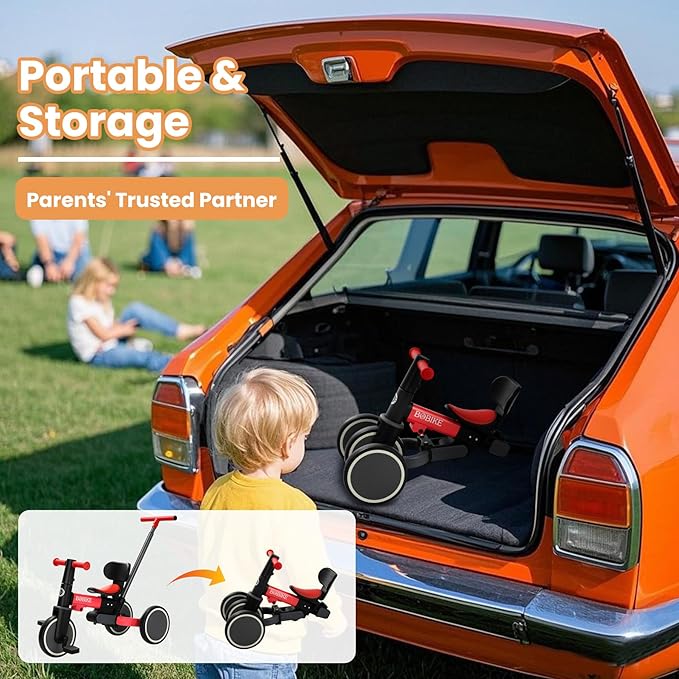 BoBike 5-in-1 Tricycle for Toddlers 18 Months to 5 Years, Kids Bike with Upgraded Pedals, Parent Push Handle, Balance Bike & Easy Assembly for Boys Girls (Red)