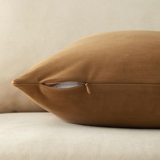 22x22 Velvet Throw Pillow Covers Set of 2 for Couch Sofa Bed,Light Brown | JUSPURBET Decorative Pillow Covers with Invisible Zipper for Modern Living Room Bedroom Home Decor