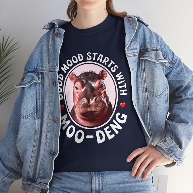 Good Mood Starts with Moo Deng Unisex T-Shirt, Funny Moo Deng Good Mood Minimalist Men and Women Shirt