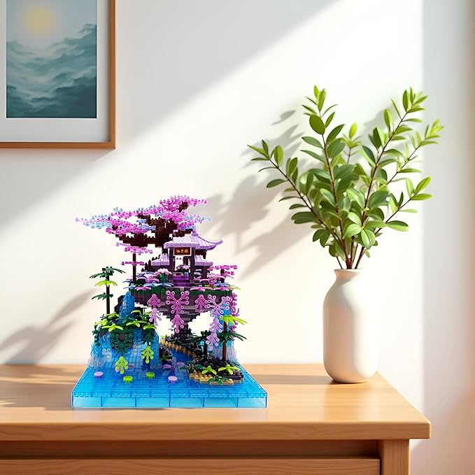 Micro Building Blocks Sets，Chinese Moon Palace Architecture and Cherry Blossom Bonsai Tree Building Toys for Adults，Japanese Sakura House Model，Creative Mini Bricks Gift for Kids 14+，2588 PCS