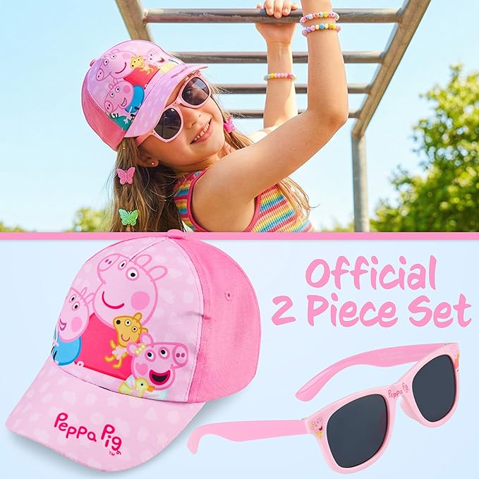 Paw Patrol | Peppa Pig Baseball Cap and Sunglasses Set for Girls, UV 400 Sun Protection, Summer Gifts for Girls