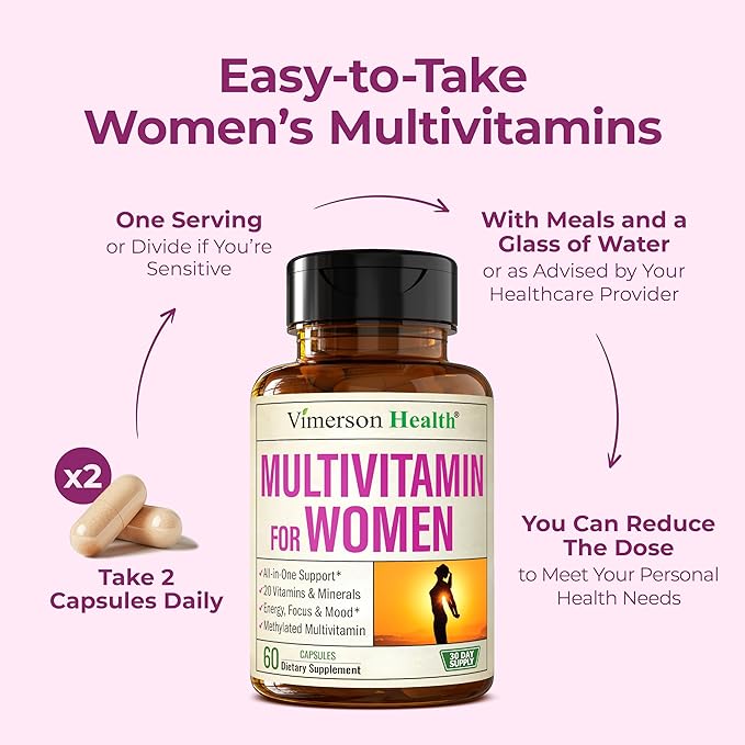 Methylated Multivitamin for Women w/Bioavailable Vitamins, Chelated Minerals, Vitamin D, B12, C, A & Zinc for Energy, Focus and Immune Health – Premium Womens Multivitamins & Multiminerals – 60 Caps