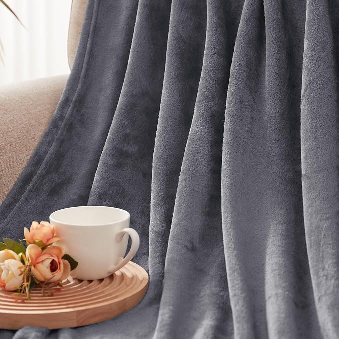 Exclusivo Mezcla Soft Fleece Blanket Twin Size for Bed, Dark Grey | 60x80 Inches, Double-Sided Brushed Flannel, Lightweight Plush Cozy Blanket for Home Decor, All Season, Machine Washable
