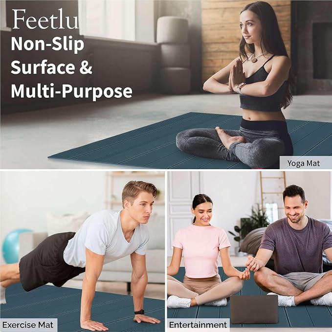 Foldable Large Yoga Mat, Extra Space 72"L x 48"W (183 x 122 cm), 6mm & 8mm Thick, Workout Mat for Home Gym and Travel - Anti-Slip Folding Exercise Mat for Yoga & Pilates