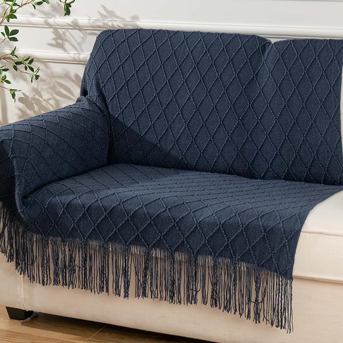 BATTILO HOME Navy Throw Blanket for Couch, Decorative Navy Blue Throw Blanket for Sofa Bed Room Decor, 50"x60" | Decorative Dark Blue Throw Blanket for Sofa Bed Room Decor, Knit Throw Blanket for Home Decor