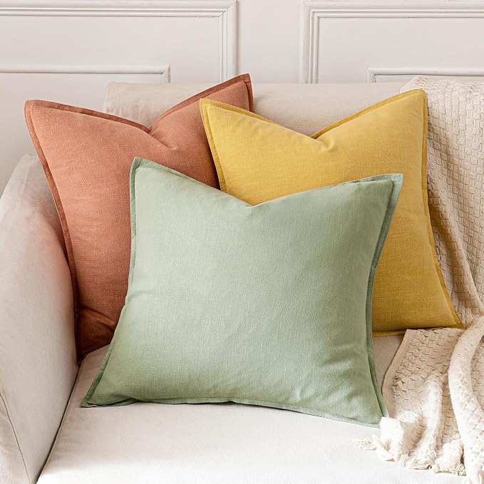 MIULEE Decorative Linen Pillow Covers 20x20 Inch Yellow | Boho Farmhouse Neutral Couch Throw Pillows for Bed, Pack of 2 Accent Modern Pillowcases, Sofa Livingroom Home Decor