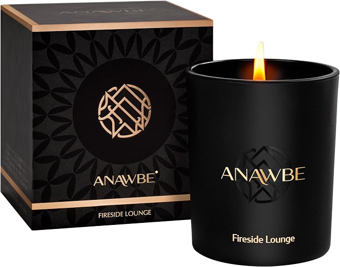 Fireside Lounge Scented Candle for Men - Soy, Black, Luxury Vessel & Gift Box - 45-Hour Long-Burning Premium Masculine Scent