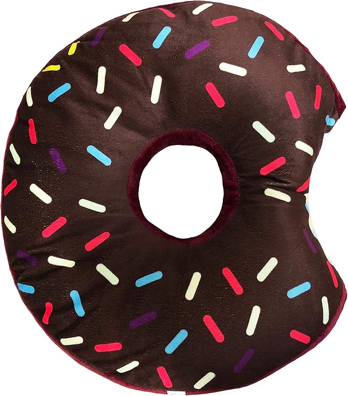 Donut Pillow for Ear Piercings - Comfortable Soft Ear Pillow for Side Sleeping - Reduces Ear Discomfort - Fun Decor, Stuffed Cushion and Toy, 14 Inches (Brown Chocolate).