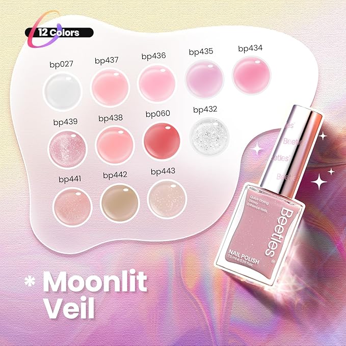 Beetles Nail Polish Set - 12 Colors Jelly Pink Quick Dry Nail Polish Glitter Air Dry Serenely Chic Fingernail Polish DIY Spring Nails Art Set Home