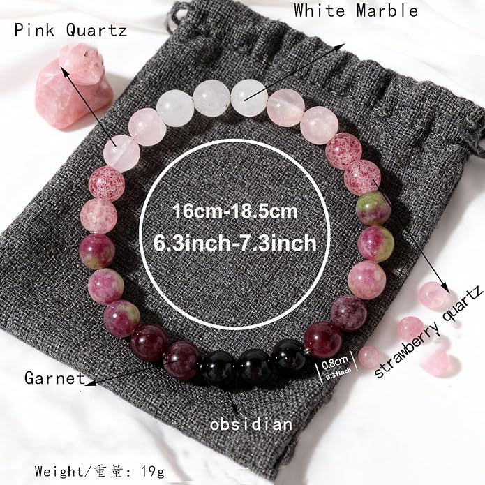 Menopause Bracelet for Women, Natural Crystal Elastic Bracelets Hot Flashes & Anxiety Relief Calming Balance Menopause's Support Jewelry Gift With Card