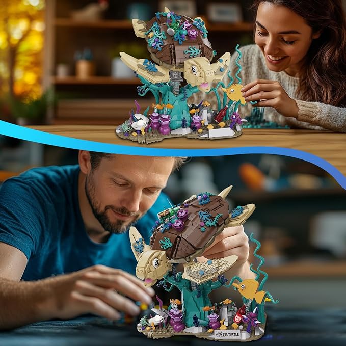 Sea Turtle Reef Building Set for Adults Boys Girls Aged 14 +, Ocean Animals Collection Ideas Building Kits, Creative Collectible Display Model, Birthday Gifts（1271 Pieces）