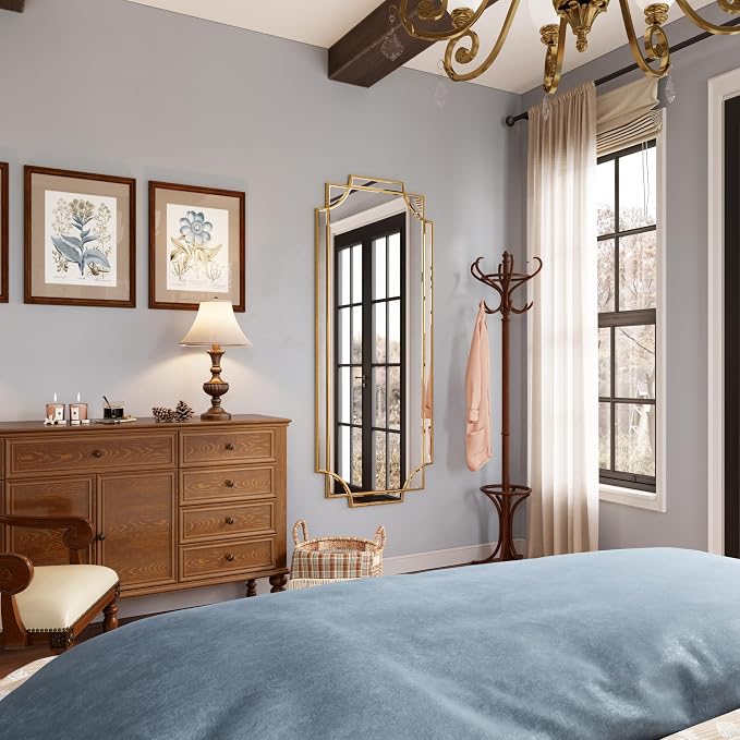 Kelly Miller 24"x58" Gold Foil Scalloped Edge Decorative Full Length Mirror | Hand-Applied Gold Foil Finish. HD Mirror With French Cleat. Elegant Beveled Wall Mirror Decor For Bathroom Bedroom Entryway.