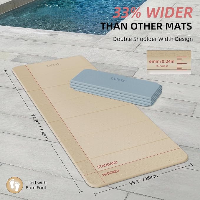Foldable Yoga Mat 75"x31" – 0.24" Thin | Easy to store & carry – takes little space. Exercise mat: non-slip for home gym. Pilates mat: odor-free & easy-clean.