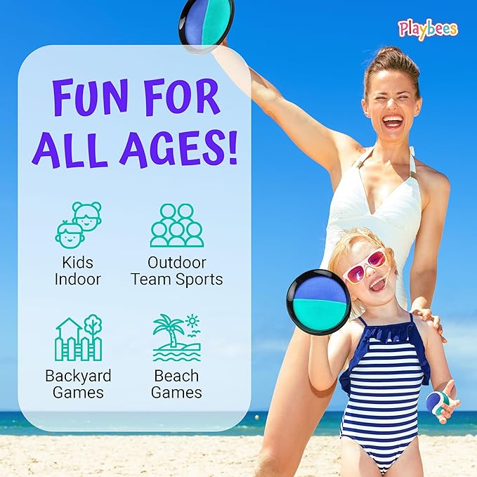 Toss and Catch Ball Game Classic Outdoor Yard Games for 3-10 Year Old Perfect Beach Toys Backyard Lawn Sport Activity Family Indoor & Outside Games Sport Pool Toys Paddle Game (2 Paddles 2 Balls)