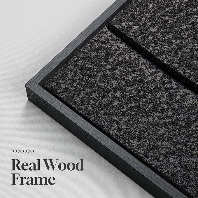 Large 3D Textured Framed Black Abstract Wall Art for Living Room, 3 piece Modern Minimalist Geometric Texture Artwork for Walls, Sandstone Art Pictures for Bedroom Hallway Office Wall Decor 24x36 In