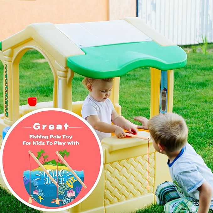 40 Pcs Magnetic Fishing Rod Wooden Magnetic Fishing Poles Mini Fishing Pole Toys for Preschool Girl Boy Pool Activity Accessory (Color Set 1)