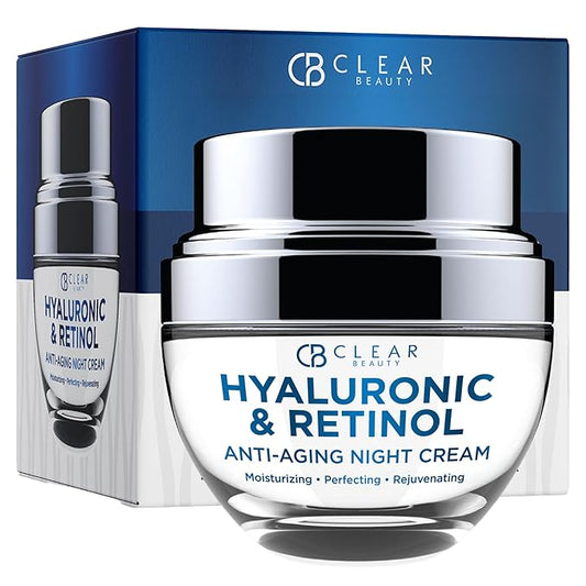 Clear Beauty Hyaluronic Acid & Retinol Face Moisturizer Night Cream – Dermatologist Tested, Deep Hydration, Firming & Smoothing – Anti Aging Korean Skin Care, Vegan, Clean Beauty – 1.69 Fl Oz