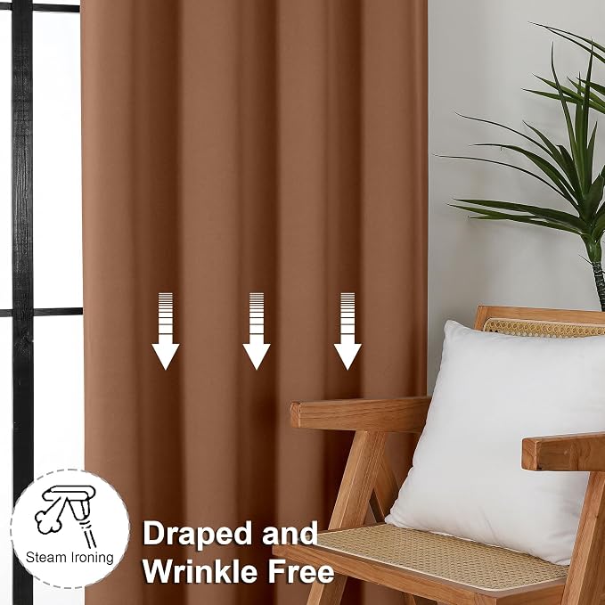 Simplebrand Ava Sun Baked Blackout Curtains for Bedroom, 72 Inch Length 2 Panels, Privacy Thermal Insulated Rod Pocket Window Curtains for Patio, French Door, W40 x L72 Inch, Sun Baked