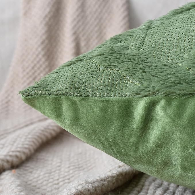 Set of 2 Soft Moroccan Throw Pillow Covers 20x20 Inch Plush Boho Decorative Pillow Cover Accent Cushion Case for Couch Sofa Bed, Olive Green