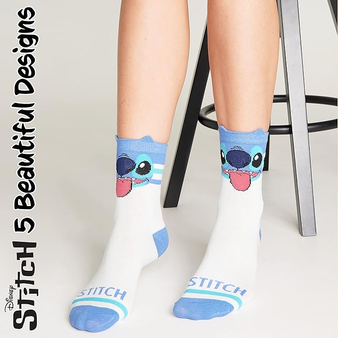 Disney Stitch Socks Gifts for Women Teens, US Size 4-9, Baby Yoda Pack of 5 Fuzzy Casual Crew Socks for Home Sleep Winter