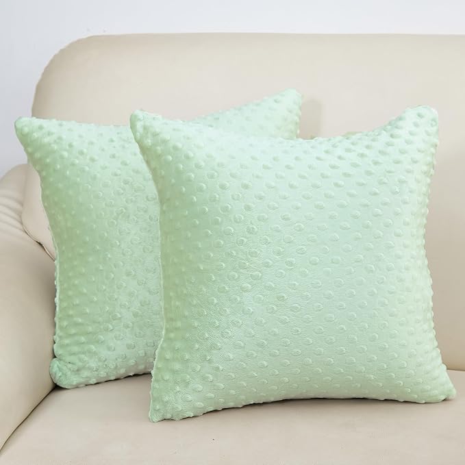 Water Resistant Polyester Pillow Inserts with Plush Dot Cover | Pack of 2 Square Form Indoor Decorative Pillow, Bed and Couch Pillows, 18 x 18 Inches, Green