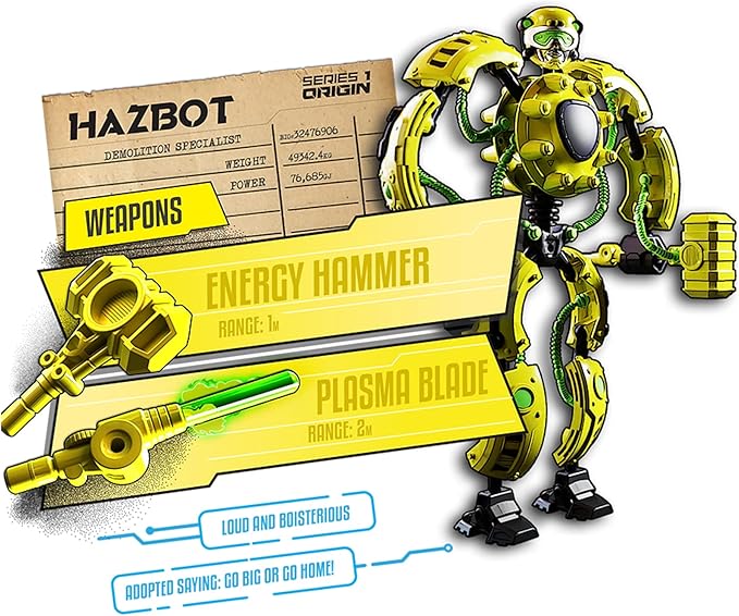 Giga Bots - HAZBOT | Energy Core Transforms Into 13 Inch Action Figure | Demolition Specialist | Unique Toy Combat Attachments and Skills | Includes 33 Buildable Pieces